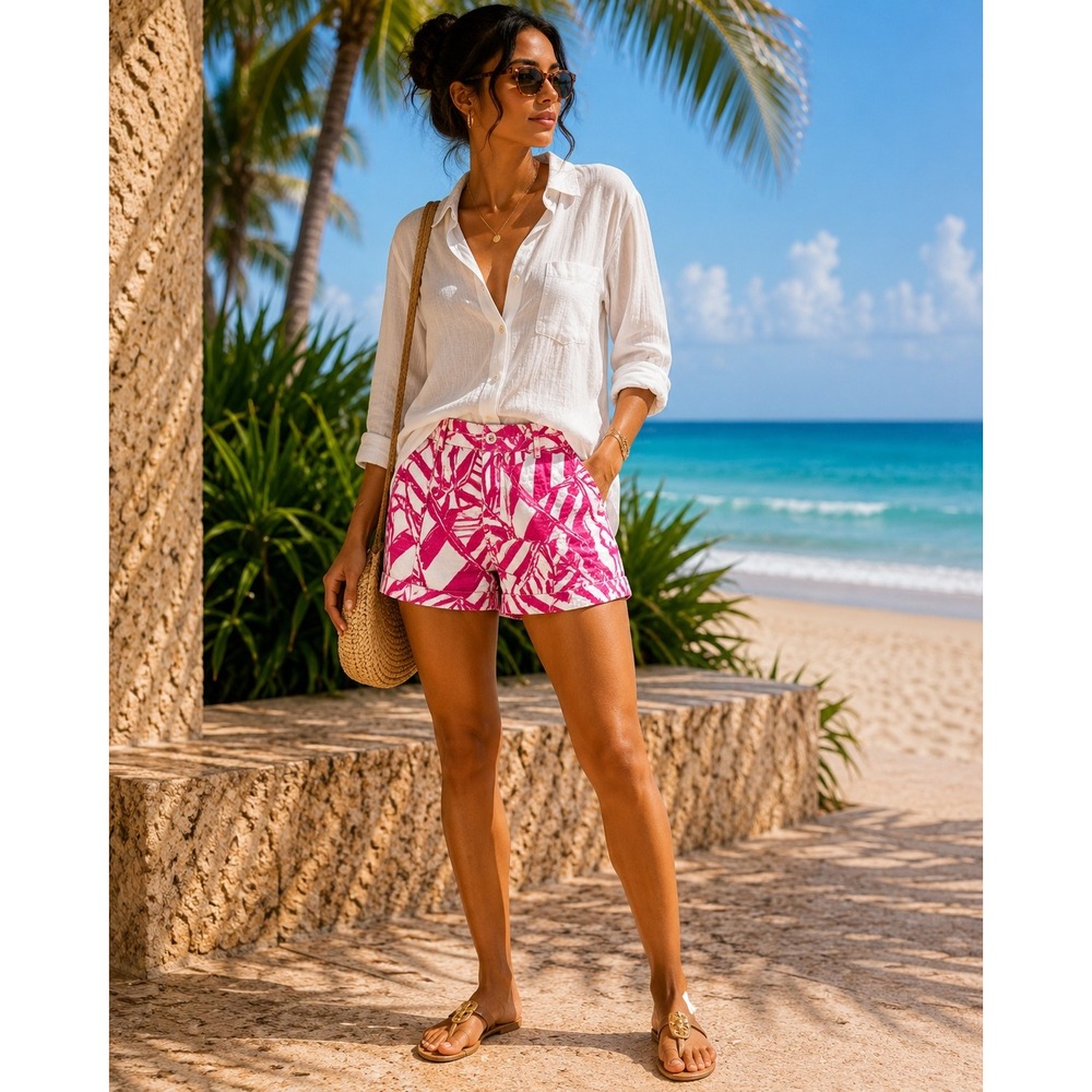 Lilly Pulitzer Walsh Shorts Pink White Sailboat Seersucker Preppy Size 4